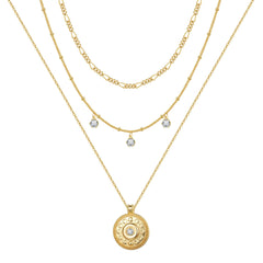 3PCS - Figaro&CZ&Medallion Layered Necklaces for Women