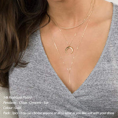 3PCS Gold Chain&Crescent&Bar Gold Layered Necklaces for Women