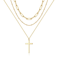 3PCS Link Chain&Beads Chain&Cross Dainty Layered Choker Necklace