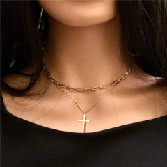 3PCS Link Chain&Beads Chain&Cross Dainty Layered Choker Necklace