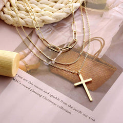 3PCS Link Chain&Beads Chain&Cross Dainty Layered Choker Necklace