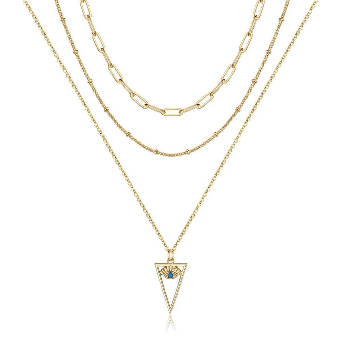 3PCS Link Chain&Beads Chain&Evil Eye Dainty Layered Choker Necklace