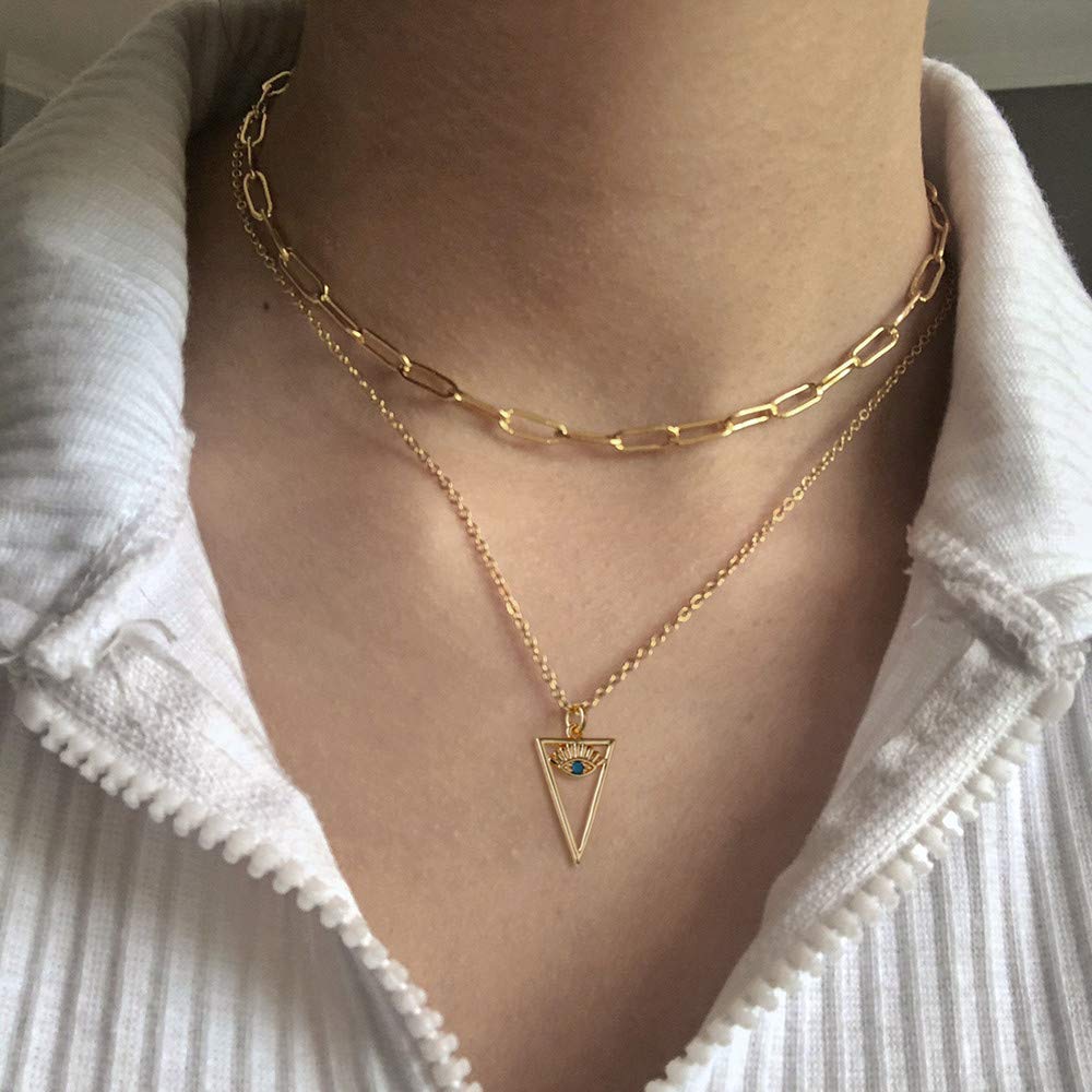 3PCS Link Chain&Beads Chain&Evil Eye Dainty Layered Choker Necklace