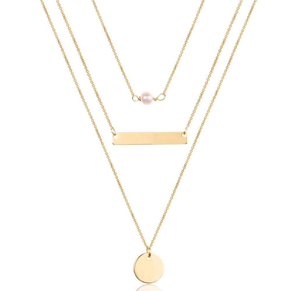 3PCS Pearl&Bar&Disc Dainty Layered Choker Necklace