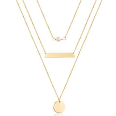 3PCS Pearl&Bar&Disc Dainty Layered Choker Necklace