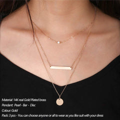 3PCS Pearl&Bar&Disc Dainty Layered Choker Necklace