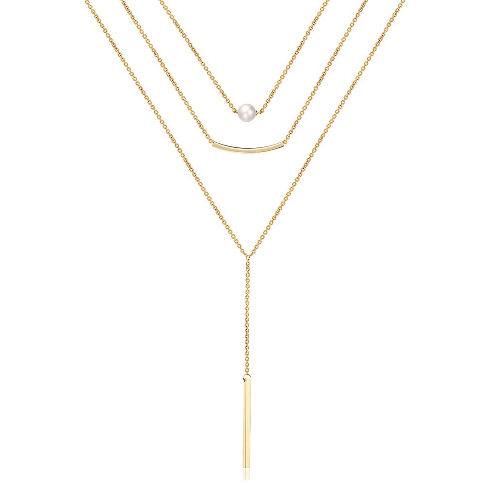 3PCS Pearl&Curved Bar&Bar Dainty Layered Choker Necklace