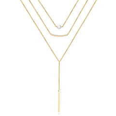 3PCS Pearl&Curved Bar&Bar Dainty Layered Choker Necklace