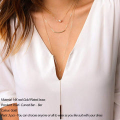 3PCS Pearl&Curved Bar&Bar Dainty Layered Choker Necklace