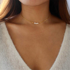 3PCS Pearls&Beads Chain&Lock Dainty Layered Choker Necklace
