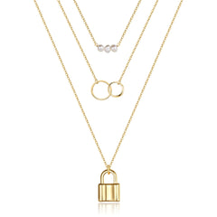 3PCS - Pearls&Two Circle&Lock Layered Necklaces for Women