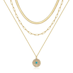 3PCS Snake Chain&Link Chain&Evil Eye Dainty Layered Choker Necklace