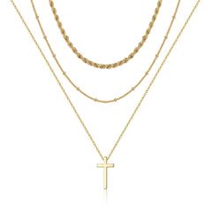 3PCS Twist chain&Beads Chain&Cross Dainty Layered Choker Necklace