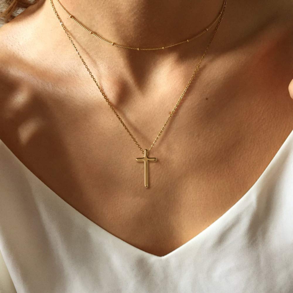 3PCS Twist chain&Beads Chain&Cross Dainty Layered Choker Necklace