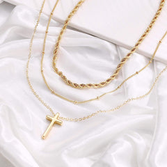 3PCS Twist chain&Beads Chain&Cross Dainty Layered Choker Necklace