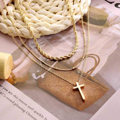 3PCS Twist chain&Beads Chain&Cross Dainty Layered Choker Necklace