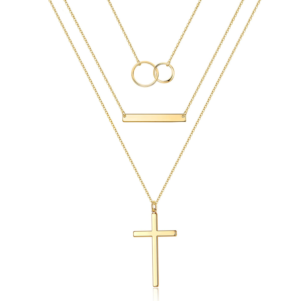 3PCS - Two Circle&Bar&Cross Layered Necklaces for Women