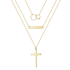 3PCS - Two Circle&Bar&Cross Layered Necklaces for Women