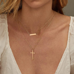 3PCS - Two Circle&Bar&Cross Layered Necklaces for Women