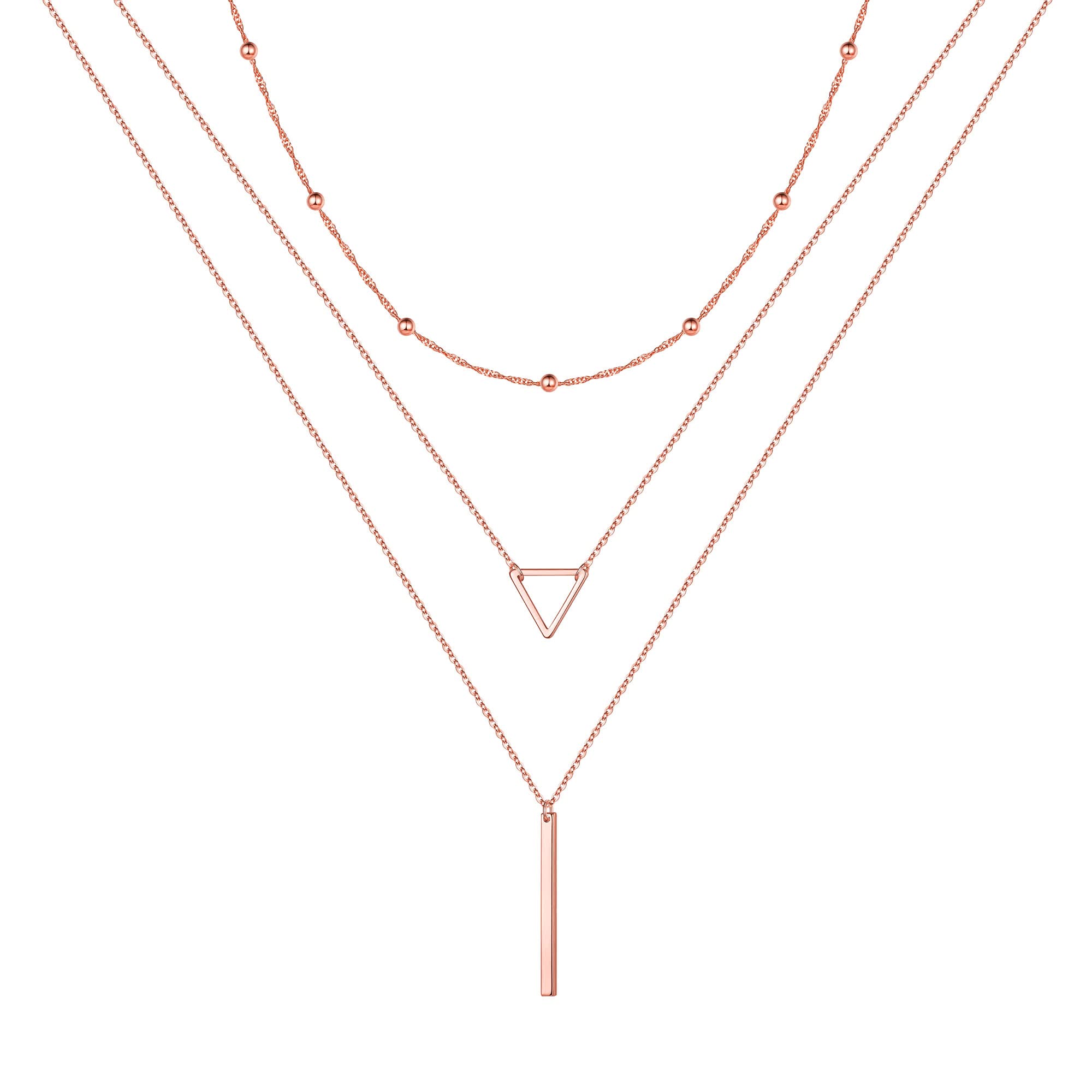 3PCS - Chain&Triangle&Bar Layered Necklaces for Women