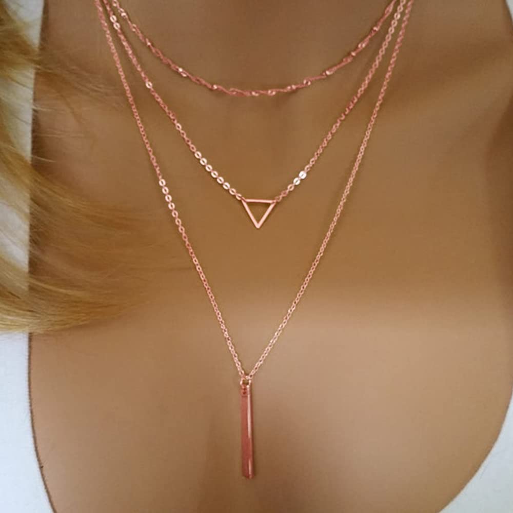 3PCS - Chain&Triangle&Bar Layered Necklaces for Women