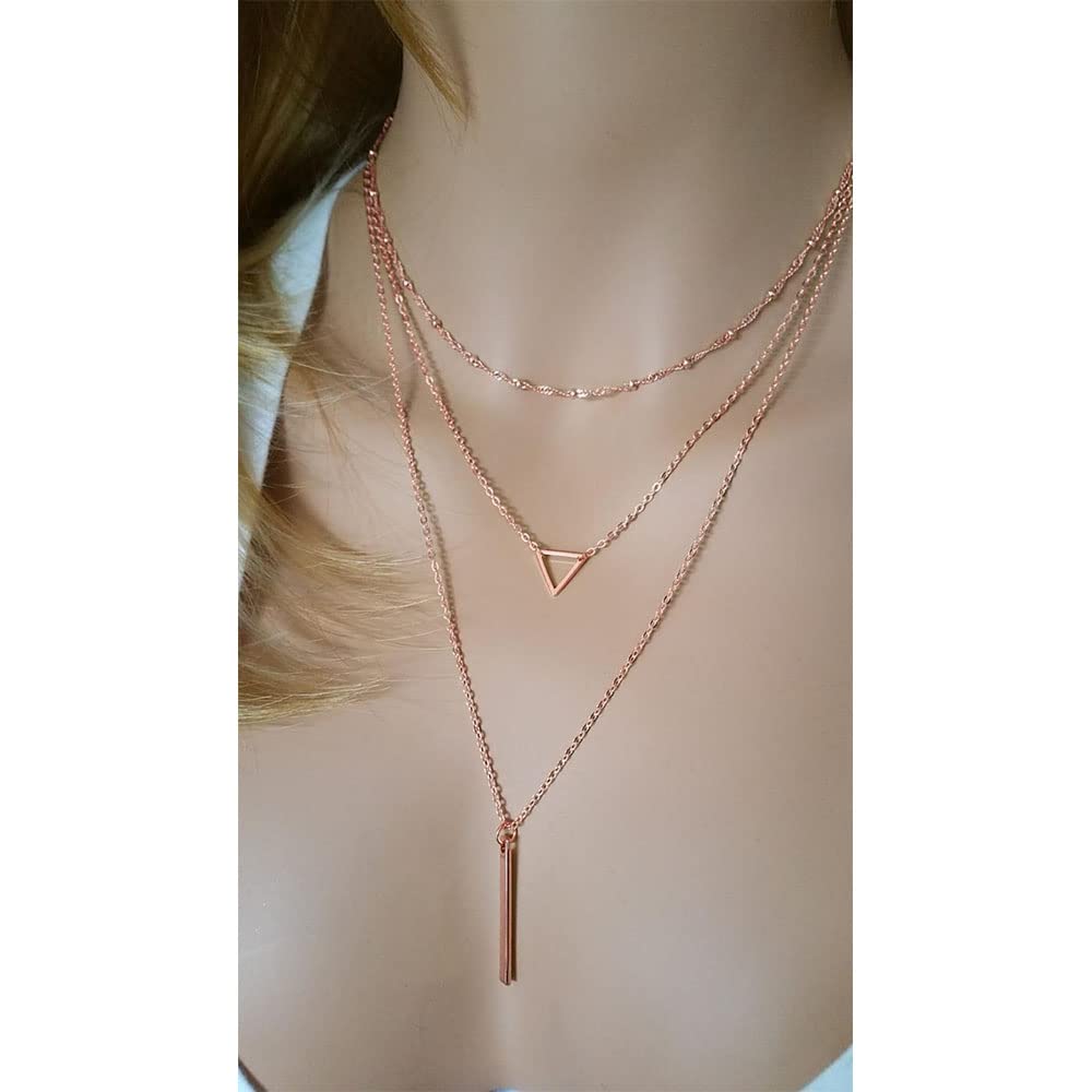 3PCS - Chain&Triangle&Bar Layered Necklaces for Women