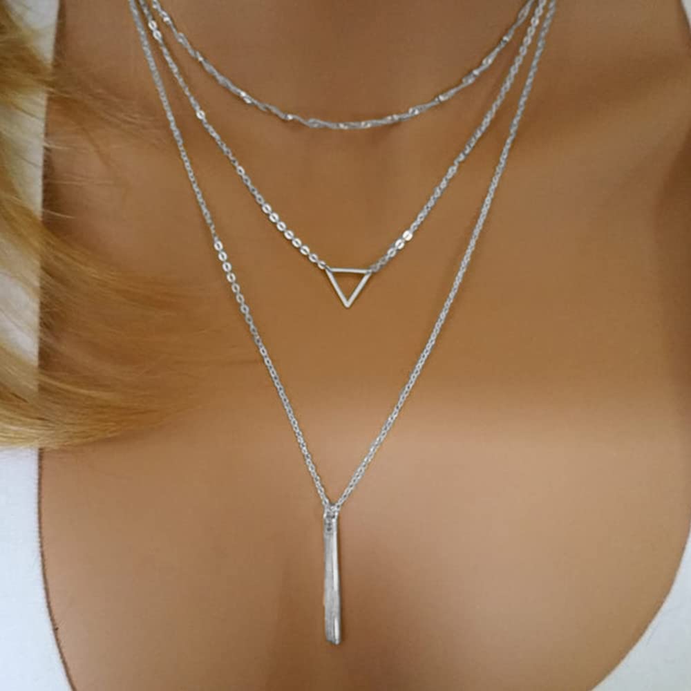 3PCS - Chain&Triangle&Bar Layered Necklaces for Women