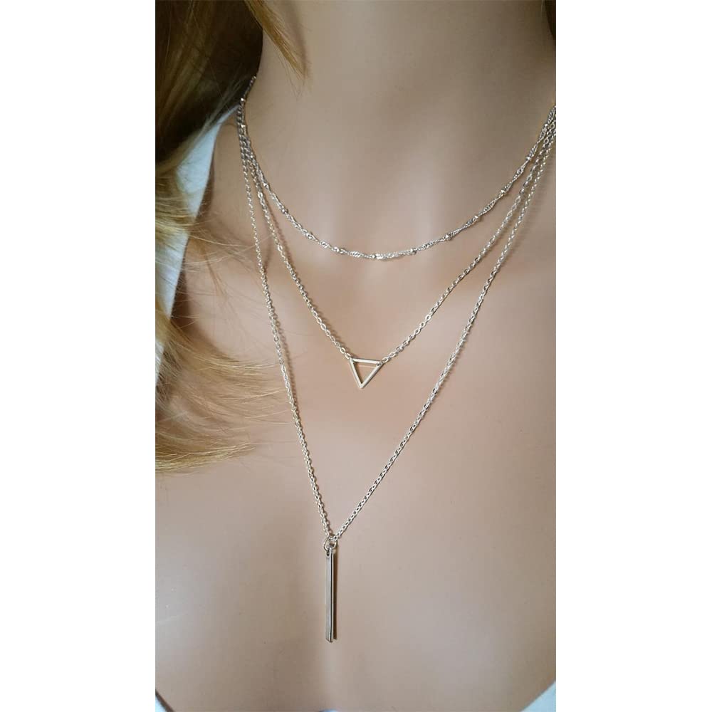 3PCS - Chain&Triangle&Bar Layered Necklaces for Women