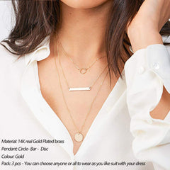 3PCS Circle&Bar&Disc Dainty Layered Choker Necklace