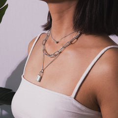 3PCS Heart&Link Chain&Lock Dainty Layered Choker Necklace