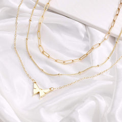 3PCS Link Chain&Beads Chain&Butterfly Dainty Layered Choker Necklace