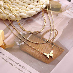 3PCS Link Chain&Beads Chain&Butterfly Dainty Layered Choker Necklace