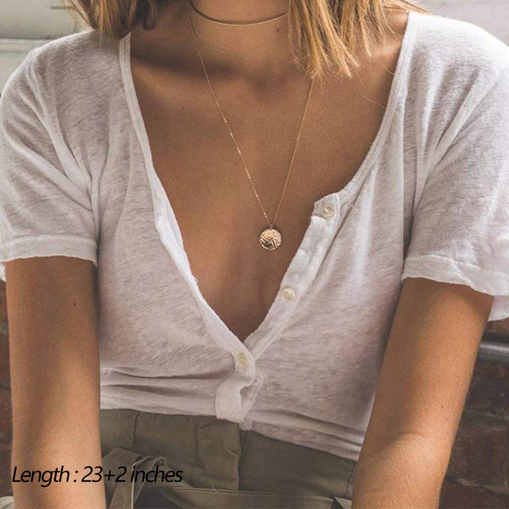 3PCS Pearls&Bar&Hammered Disc Dainty Layered Choker Necklace