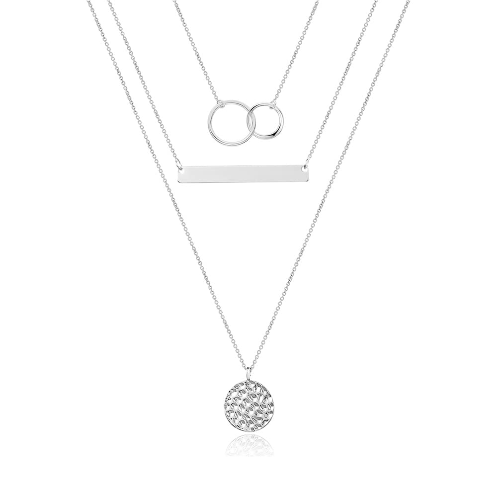 3PCS Two Circles&Bar&Hammered Disc Dainty Layered Choker Necklace