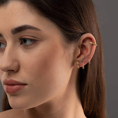 Turandoss 18K Gold Flat Back Stud Earrings for Women Girls, CZ Hoop Huggie Cartilage Clip on Dangle Earring, Birthday Valentine's Day Gifts for Wife