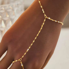 Turandoss 18K Gold Hand Chain Bracelet for Women - Dainty Gold Hand Chains, Small Coins Finger Rings Bracelets Adjustable, Christmas Gifts, 6+2In