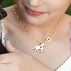 Turandoss 18K Gold Horse Necklace for Girls Women - Dainty Heart Initial Pendant Necklace, Horse Gifts for Women, Birthday Gifts for Girls, 16+2.5In A