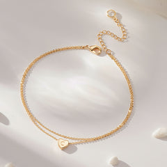 Turandoss Ankle Bracelets for Women, 14K Gold Plated Dainty Layered Heart Initial Anklets for Women Gifts
