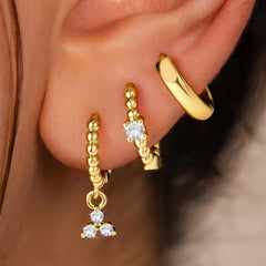 Turandoss 3Pairs Hoop Huggie Earrings for Women Girls, 18K Gold CZ Cartilage Clip on Earring Hypoallergenic, Birthday Valentine's Day Gifts for Wife