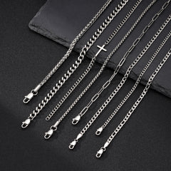 Turandoss 8PCS Silver Cross Cuban Chains Bracelets for Men Boys - Stainless Steel Figaro Paperclip Link Bracelet Stackable, Jewelry Gifts for Men