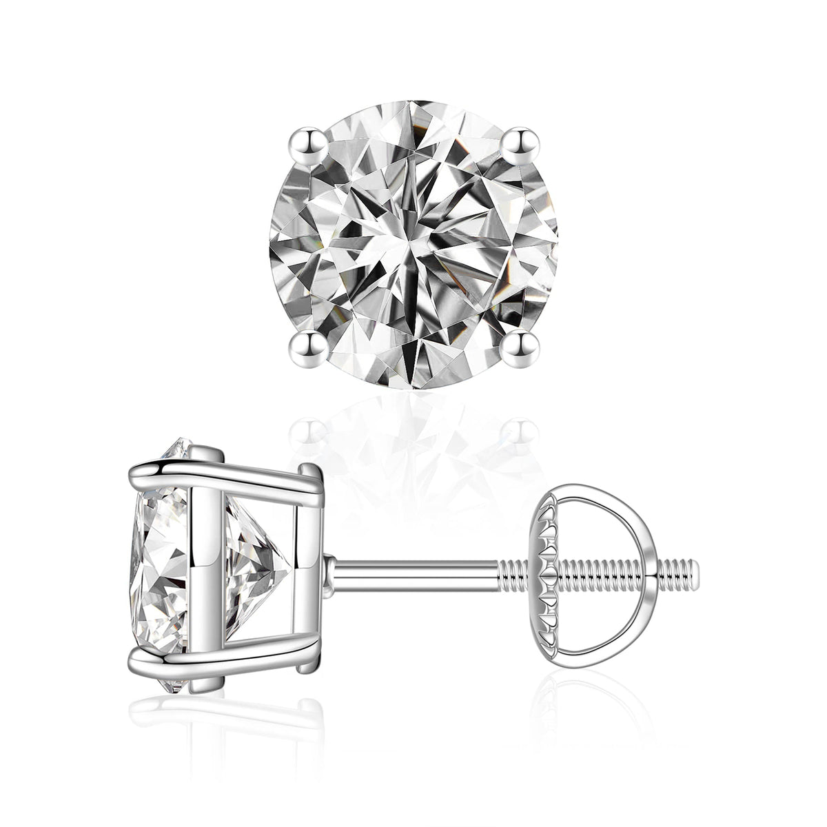 Turandoss Moissanite Screw Back Earrings, Round D Color VVS1 Clarity Conflict Free Lab Created Moissanite Stud Earrings 14K White Yellow Rose Gold Vermeil for Women & Men Gift