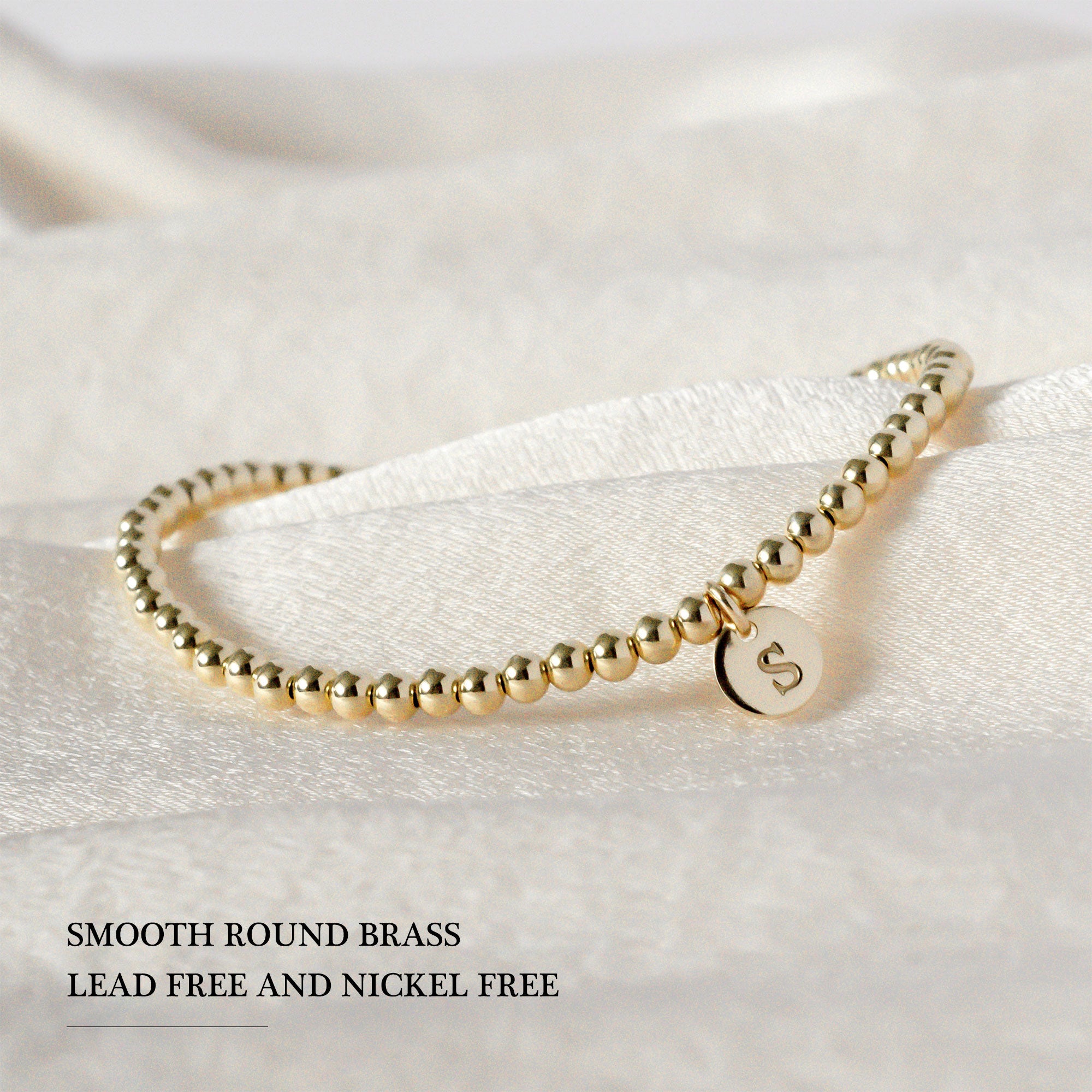 Dainty 14K Gold Plated Initial Charm Disc Bracelet