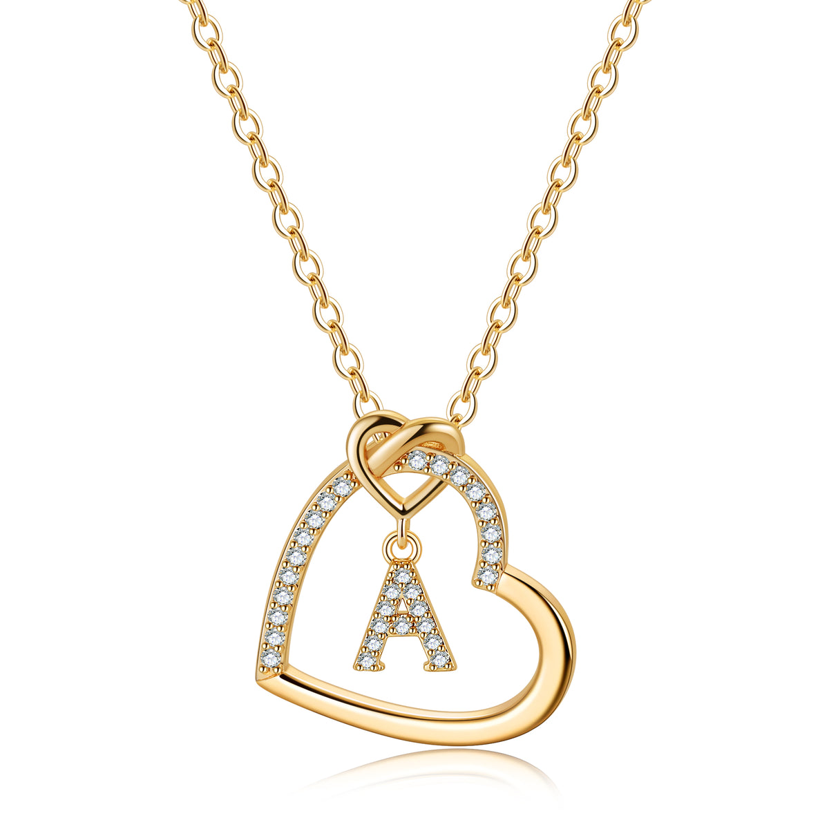 Turandoss 18K Gold Heart Initial Necklace for Women Girls, Dainty Zircon Pendant Necklace, Birthday Gifts for Women Girls, Gold Jewelry, 20+2.5In