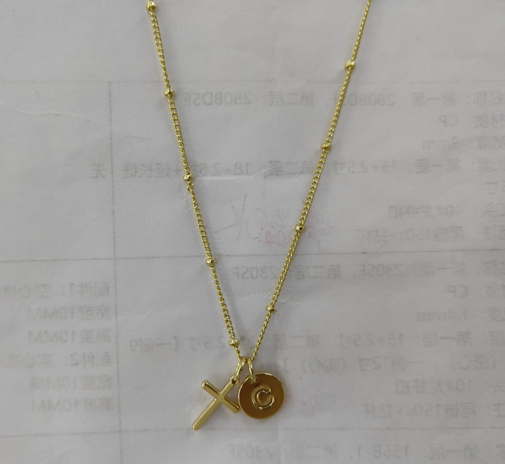 Turandoss Dainty Gold Cross Initial Necklace for Women Girls - Disc Letter Pendant Necklace Trendy, Birthday Gifts for Women, Jewelry for Her, 16+2.5