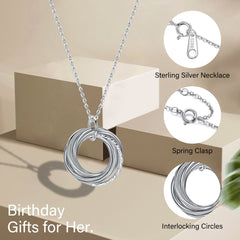 Turandoss Birthday Gifts for Women-Sterling Silver Chain Circles Necklace