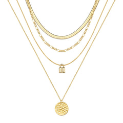 4 Layered Necklace - Sanke Chain&Chain&Lock&Hammered Disc Layered Necklaces for Women