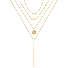 4PCS Bead&Bar&Hammered Disc&Rod Dainty Layered Choker Necklace