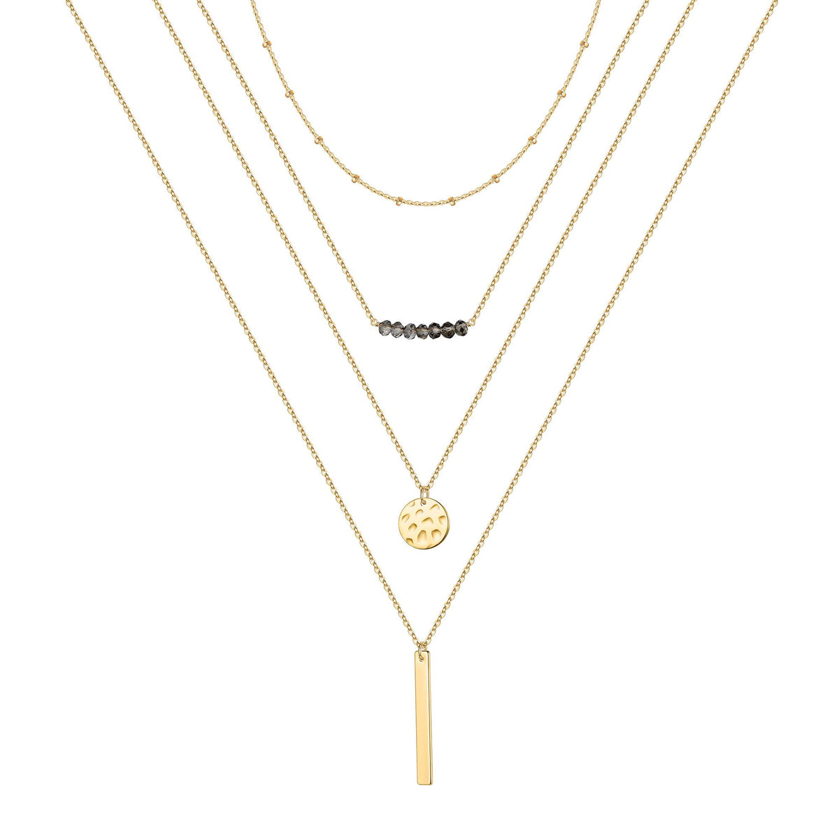 4PCS - Chain&Beads&Bar&Hammered Disc&Bar Layered Necklaces for Women