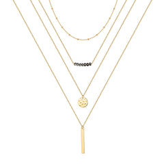 4PCS - Chain&Beads&Bar&Hammered Disc&Bar Layered Necklaces for Women