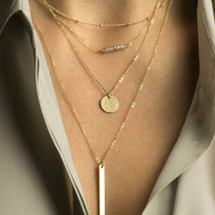 4PCS - Chain&Beads&Bar&Hammered Disc&Bar Layered Necklaces for Women